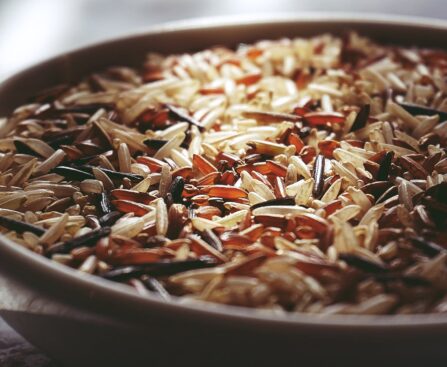 rice in white ceramic bowl